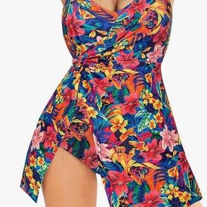 Grace Karin Red and Orange One Piece Swimsuit Asymmetrical Design